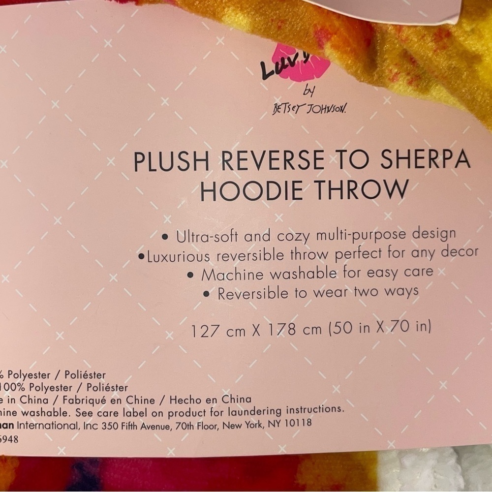 Betsey Johnson Sherpa Throw Rainbow Print Reversible Hooded Blanket 50”X70”‌‌‌‌‍ - Picture 6 of 6